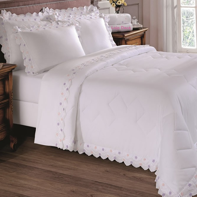 Jogo de Cama bordado - 4 pe�as e Kit Cobre Leito bordado - 3 pe�as (Ideali - Aramis Bordado)